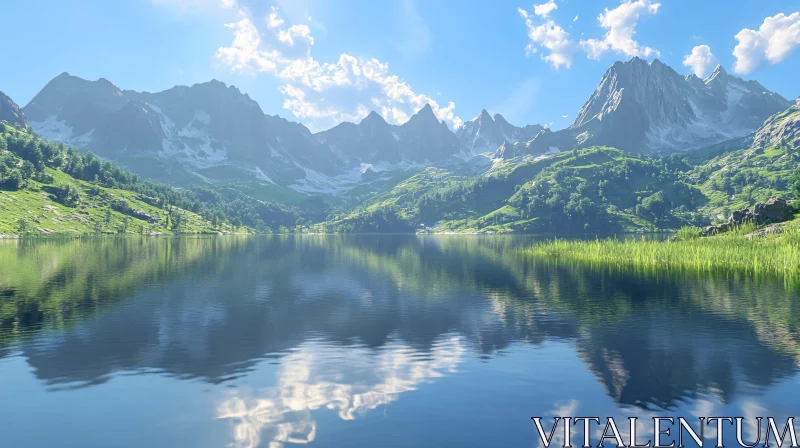 Peaceful Mountain and Lake Scenery AI Image