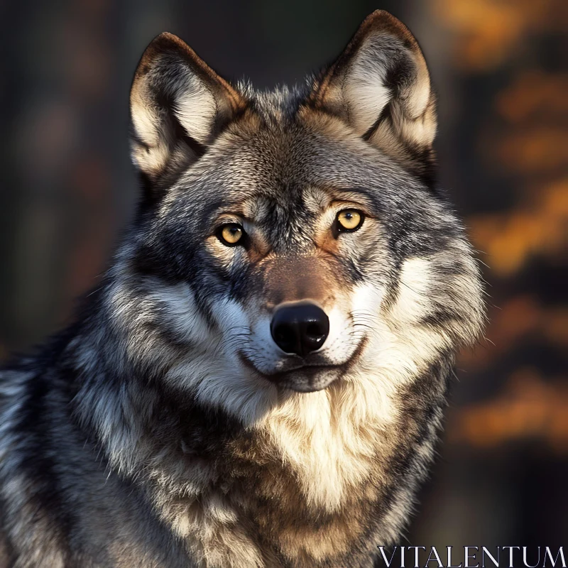 Wolf's Stare: A Wild Animal Portrait AI Image