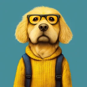 Dog Portrait with Glasses and Yellow Sweater