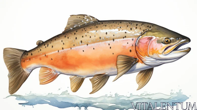 Watercolor Illustration of a Trout in Mid-Jump AI Image