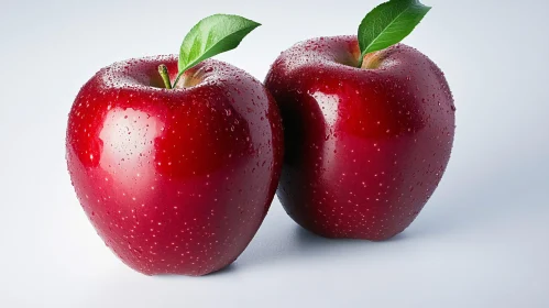 Pair of Red Apples with Water Droplets