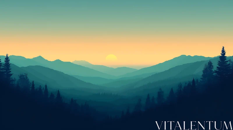 Layered Mountains at Dusk AI Image