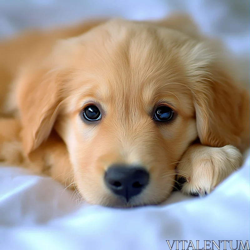 Golden Retriever Puppy with Expressive Eyes AI Image