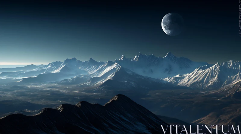 AI ART Snowy Mountains Under Moonlight