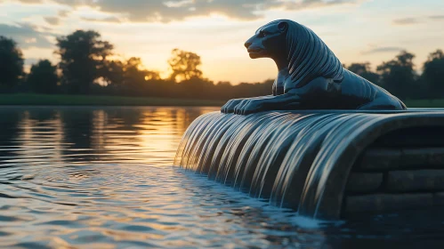 Sunset Lion Sculpture Water Feature