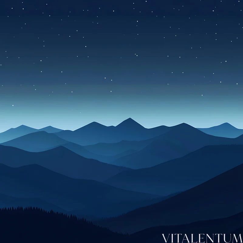 AI ART Blue Mountains and Starry Sky