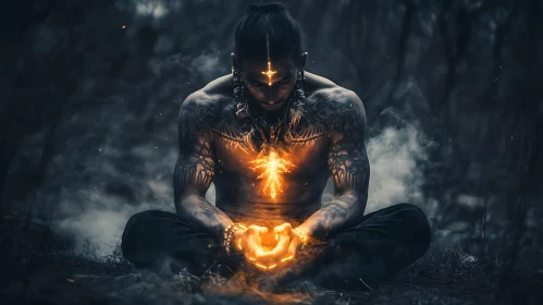 Tattooed Man in Smoky Meditation