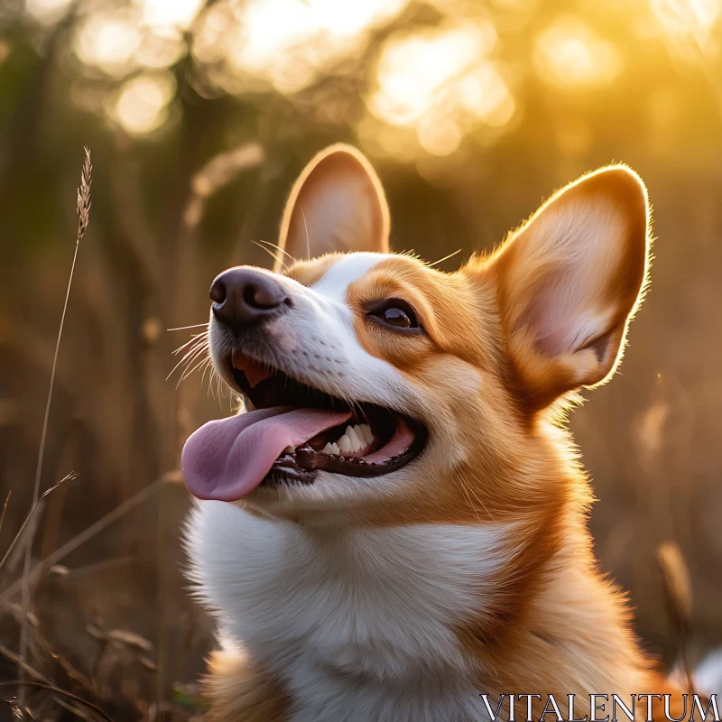 AI ART Happy Corgi in Golden Hour