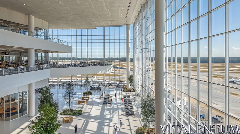 Contemporary Airport Space Featuring Extensive Glass Panes and Greenery AI Image