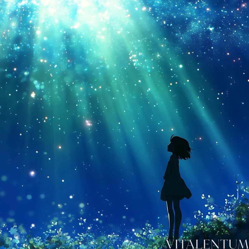 Silhouette in Starry Anime Night AI Image