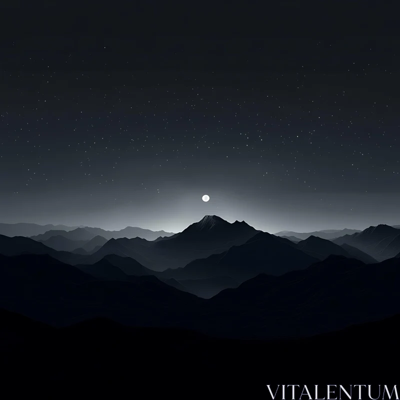 Moonlit Peaks: A Night Mountain Serenade AI Image