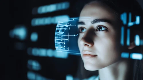 Woman Immersed in Digital Future