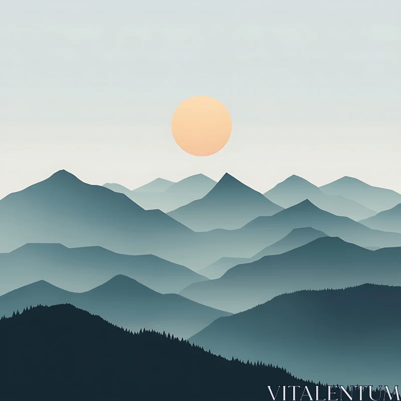 Layered Mountain Ranges at Sunset AI Image