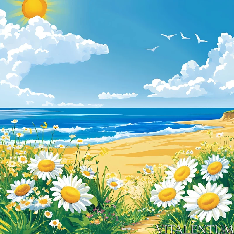 AI ART Seaside Daisies: A Summer Day Dream