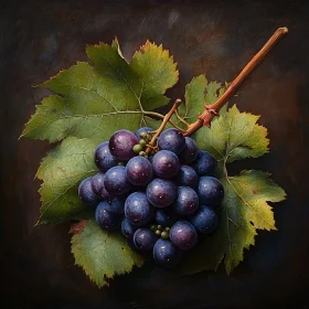 Purple Grapes with Green Leaves