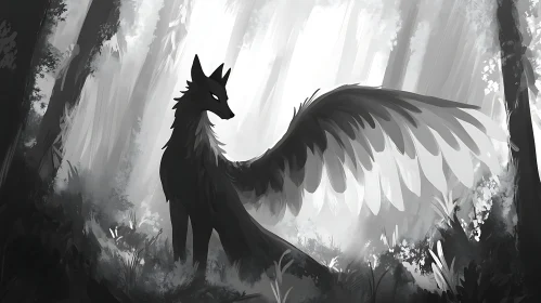 Monochrome Winged Fox Art