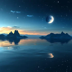 Tranquil Night Ocean with Moon Reflection