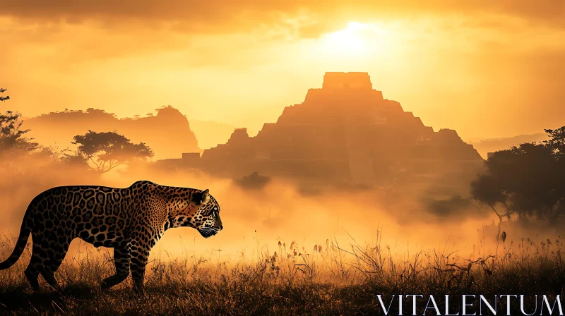 AI ART Golden Hour Jaguar and Pyramid Scene