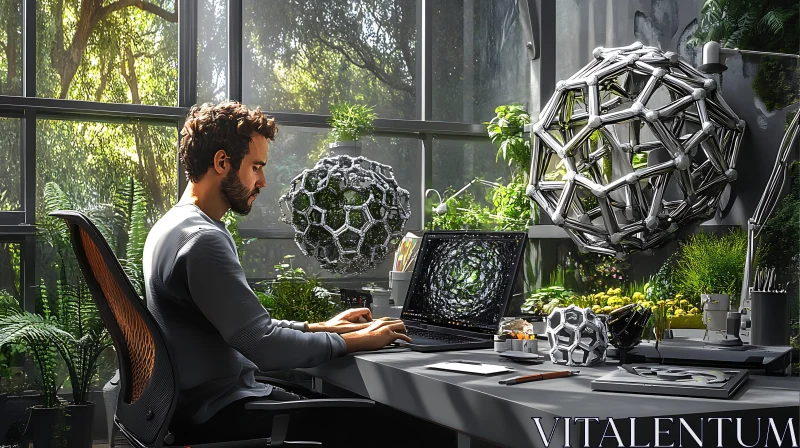 Man Working in Green Tech Office AI Image