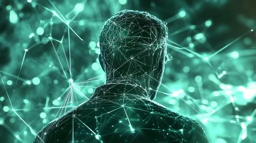 Connected Cybernetic Figure in Teal Network