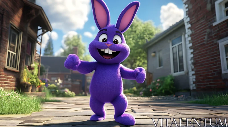 Whimsical Purple Bunny in Suburbia AI Image