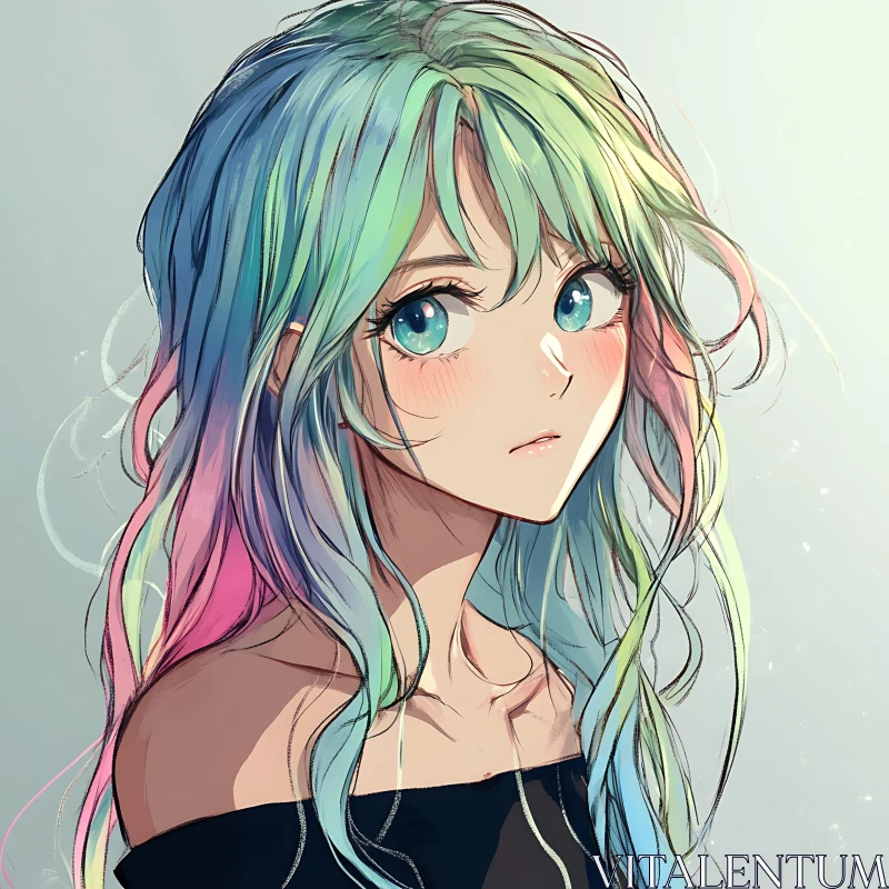 AI ART Colorful Hair Anime Portrait