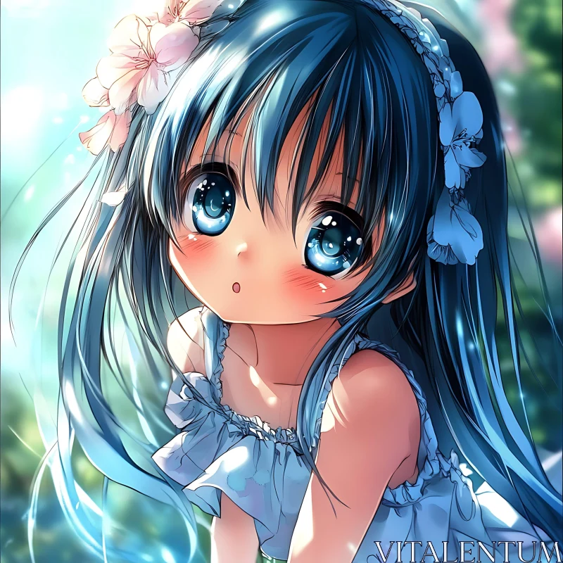 Adorable Blue-Haired Anime Girl AI Image