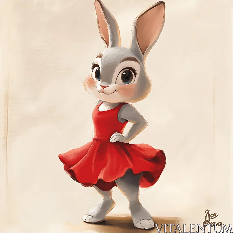 AI ART Cartoon Rabbit in Red Dress