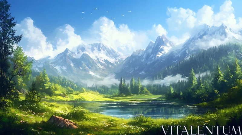 AI ART Scenic Mountain Lake Landscape Art