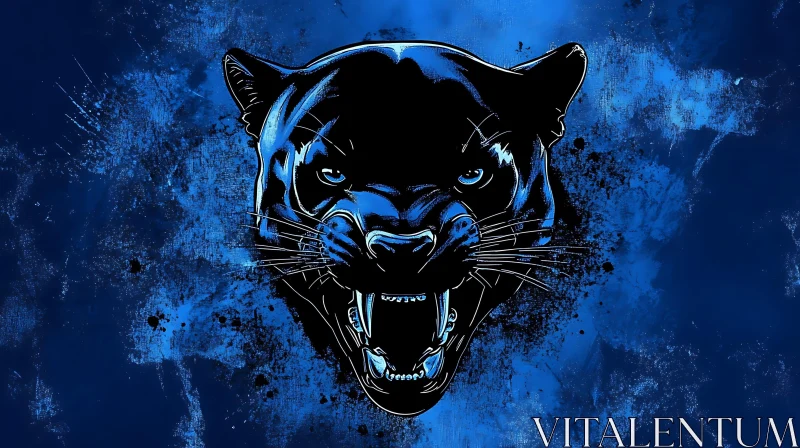 AI ART Blue Panther Head: A Study in Contrast