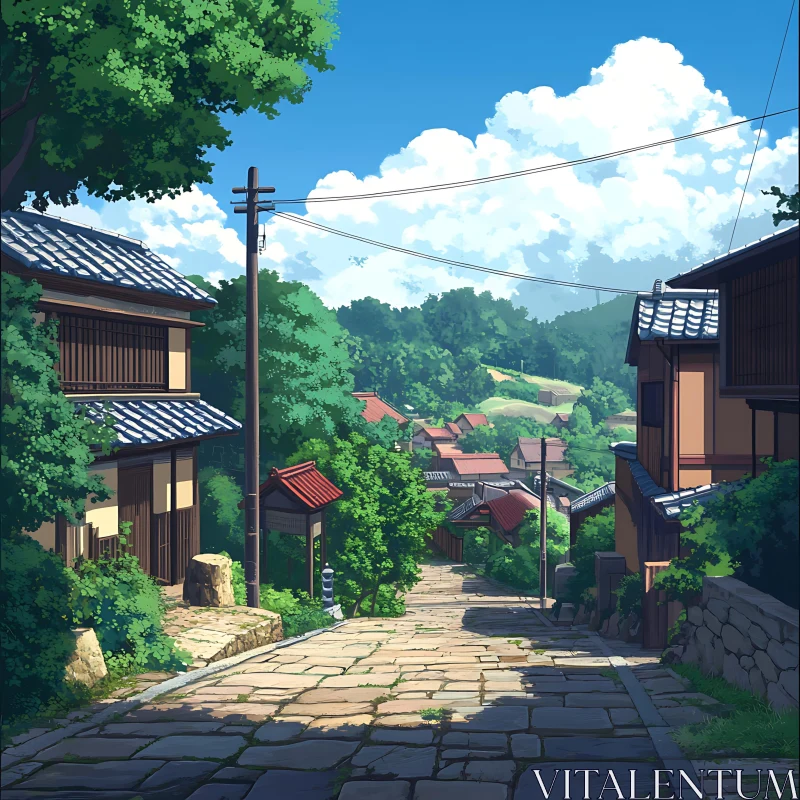 Scenic Traditional Village Street AI Image