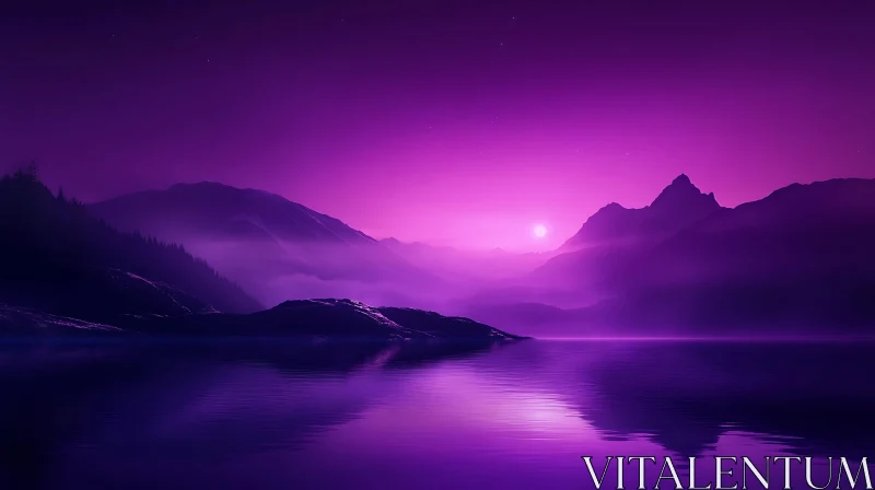 AI ART Tranquil Purple Landscape at Sunset