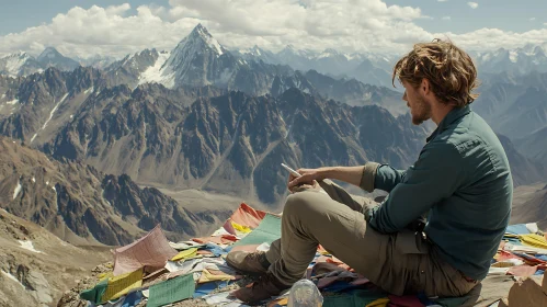 Man Writing on Mountain Top