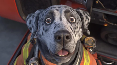 Expressive Dalmatian Dog in Firefighter Uniform Animation