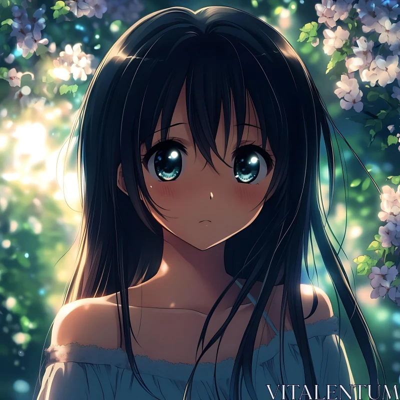 Serene Anime Girl in a Flower Garden AI Image