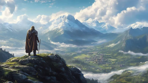 Lone Warrior Overlooking Mountain Valley