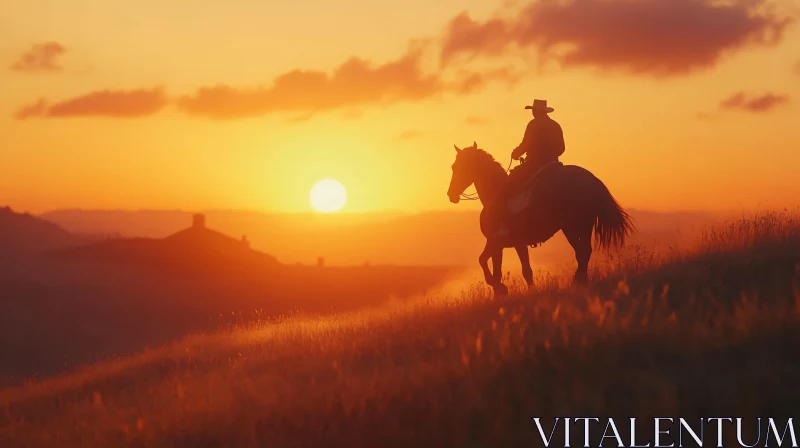 AI ART Tranquil Cowboy Sunset Scene