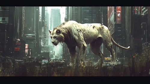 Lion in Post-Apocalyptic Cityscape