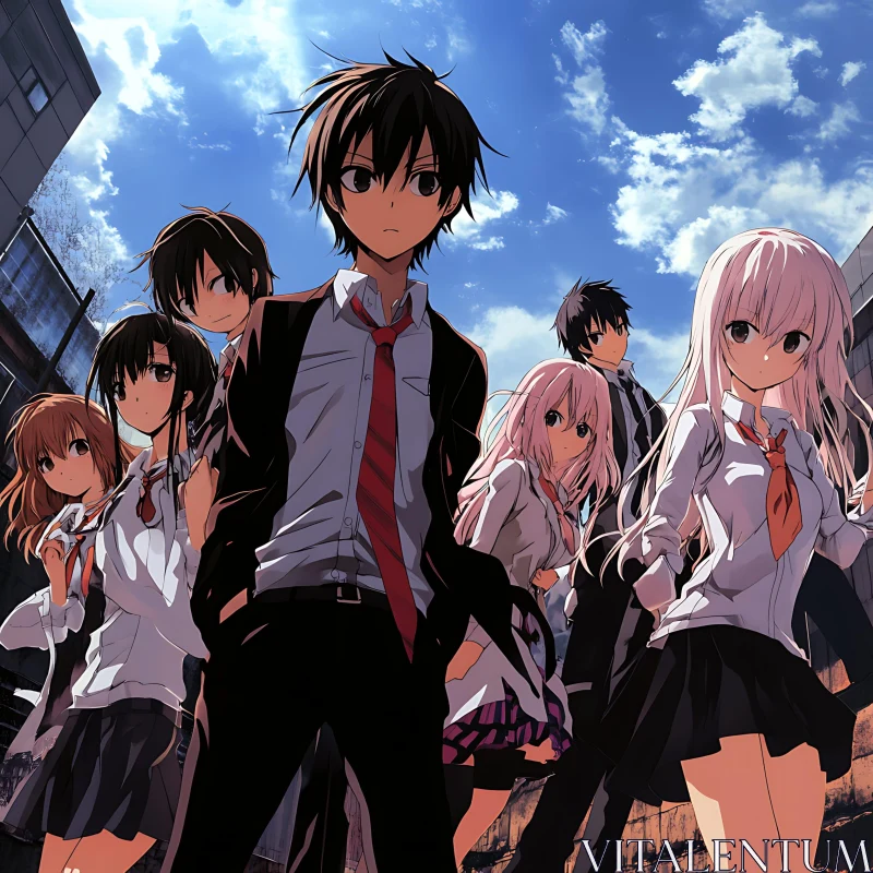 Group of Anime Characters in School Uniforms AI Image