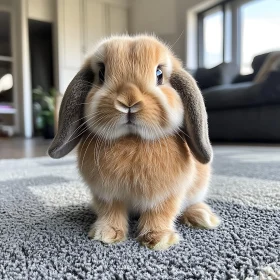 Fluffy Amber Bunny on Gray Carpet