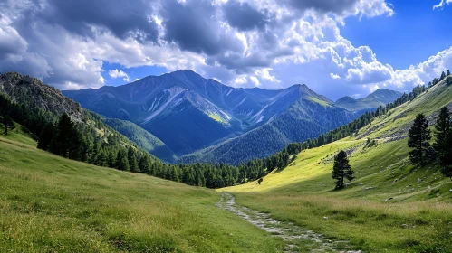 Majestic Mountains and Green Valley View