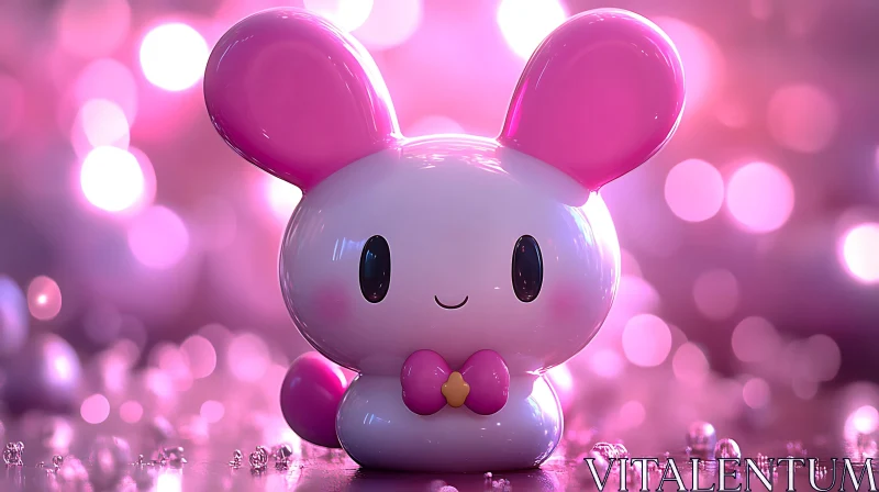 Glossy Pink Bunny with Bokeh Background AI Image