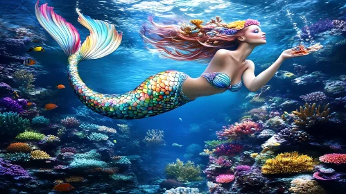 Underwater Mermaid with Colorful Tail