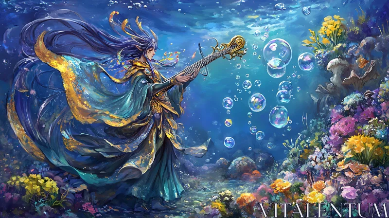 Oceanic Bard: A Submerged Musical Scene AI Image