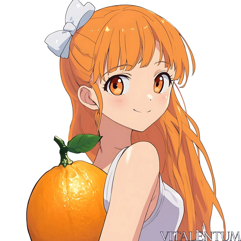 AI ART Anime Girl Holding a Large Orange Fruit