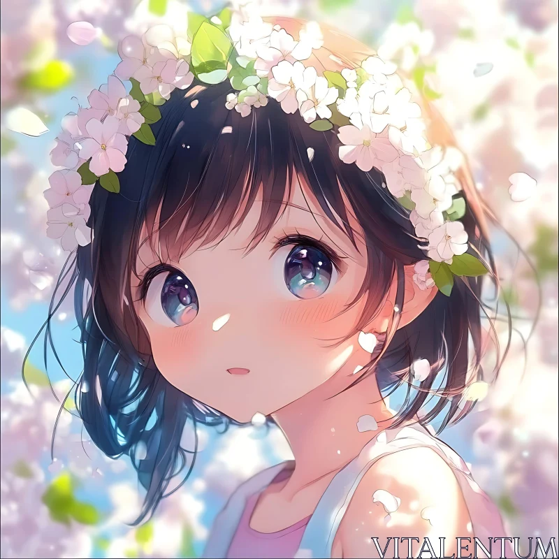 Serene Anime Portrait of Girl with Cherry Blossoms AI Image