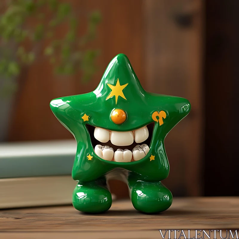 AI ART Cheerful Green Star Figurine with Big Smile