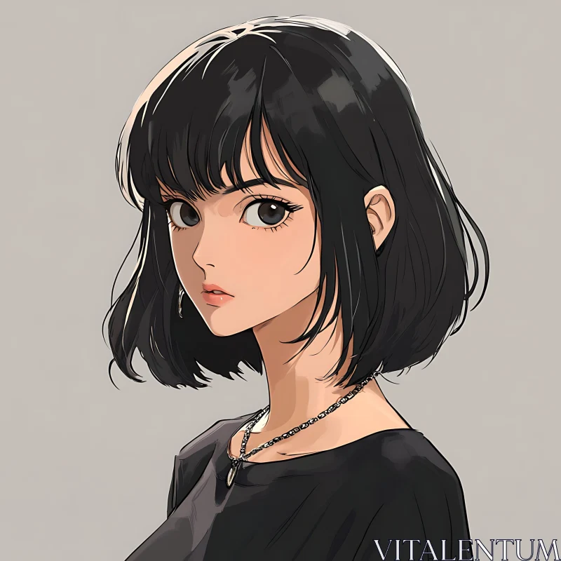 AI ART Anime Illustration of a Black-Haired Character