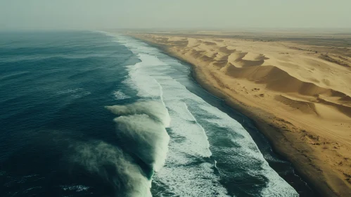 Coastal Aerial View of Waves and Beach