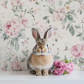 Rabbit Portrait with Floral Design